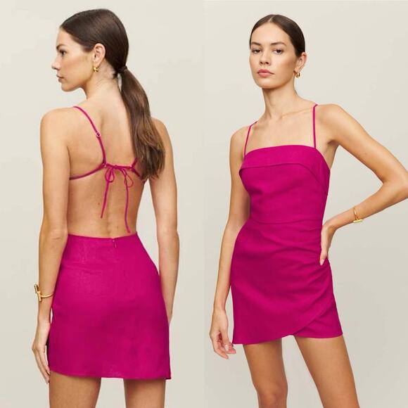 Reformation Lambert Linen Mini Dress Pink Women’s Sustainable Fashion Open Back - Picture 1 of 12